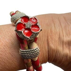 Snap Button Jewelry Floral Loop Bracelet Multicolor W/ Red Floral 18mm Snap! NWT